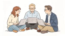 A geometric blue business illustration showing three professionals mapping an animation video pipeline on a whiteboard