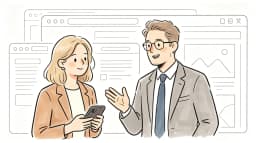 Minimalist business illustration of a team discussing a free animated video maker process with charts and boards