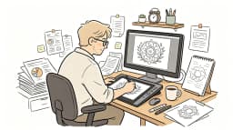 Cartoon director at AI command center spawning motion design graphic elements