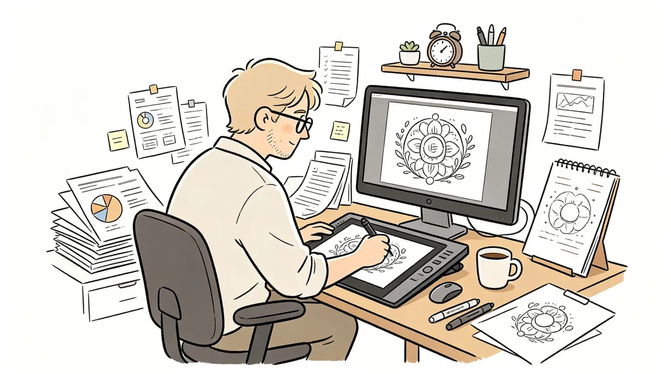 Cartoon director at AI command center spawning motion design graphic elements