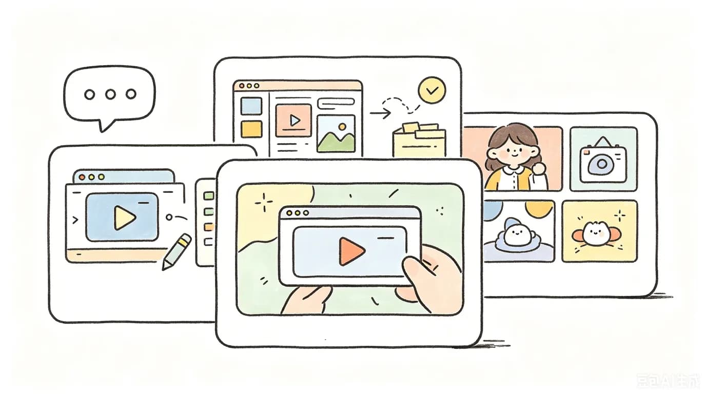 Editorial cover with storyboard frames, captions, and polished explainer scenes