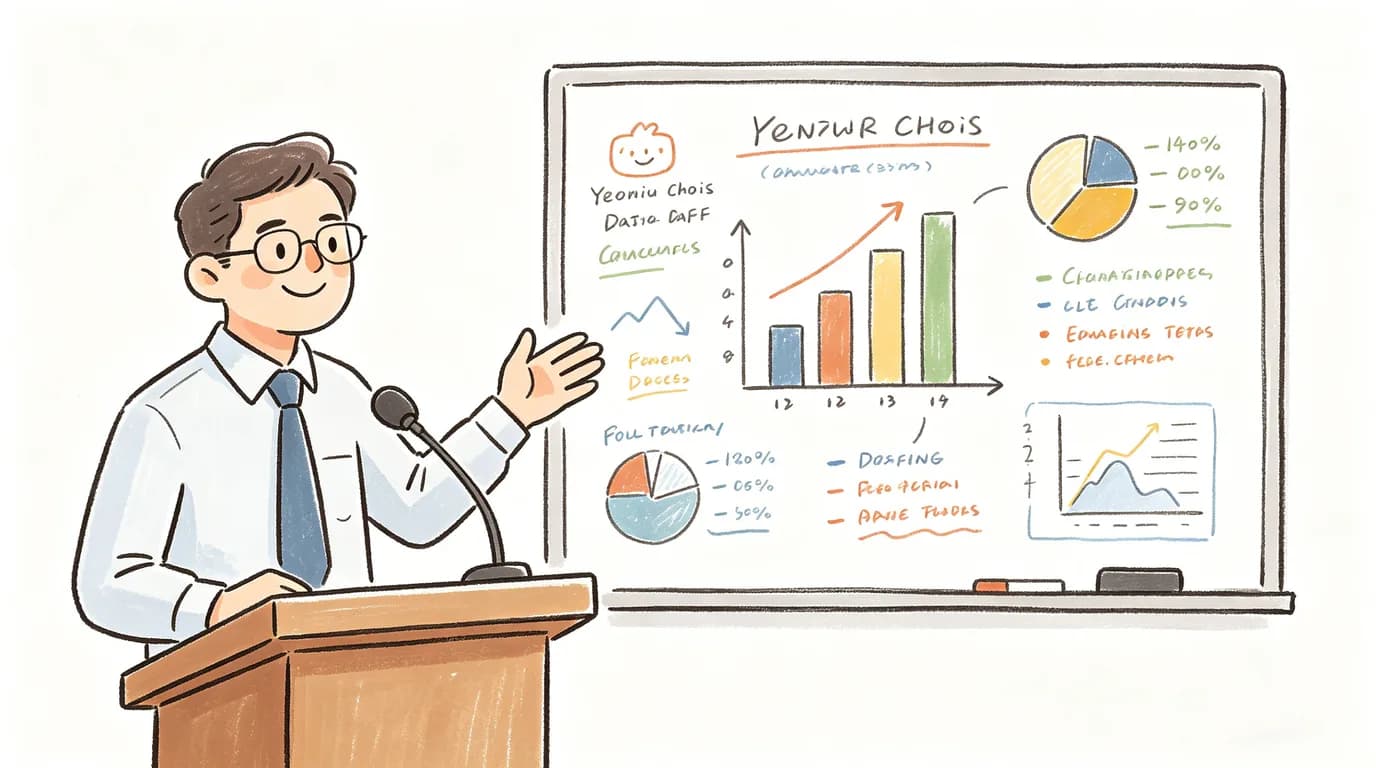 Animated data charts and infographic elements flowing together in a clean colorful explainer layout