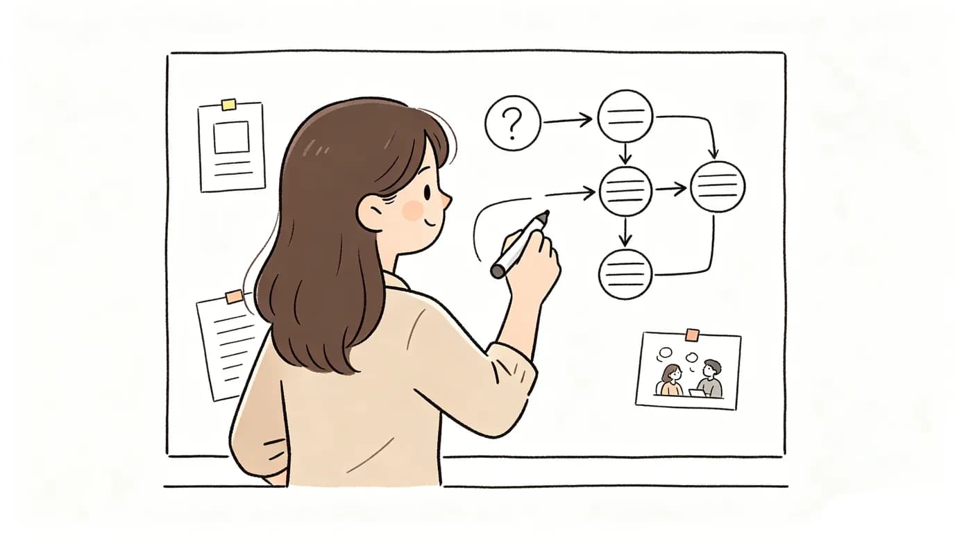 Three colleagues sketching text animation transitions and visual hierarchy on a business whiteboard