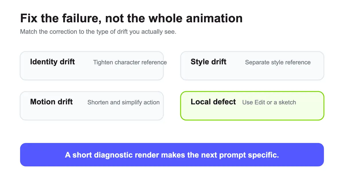 AI animation drift troubleshooting guide for identity, style, motion, and local defects