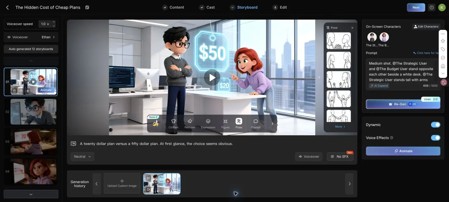 Completed MagicLight five-second animation with consistent characters and price tags