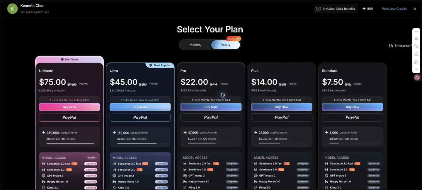 MagicLight pricing modal that appeared after selecting Custom duration during the hands-on test