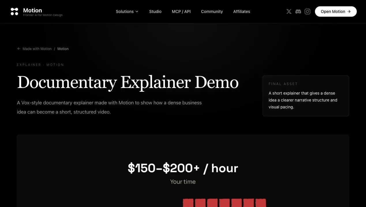 Motion.so public Documentary Explainer output page 검사 중