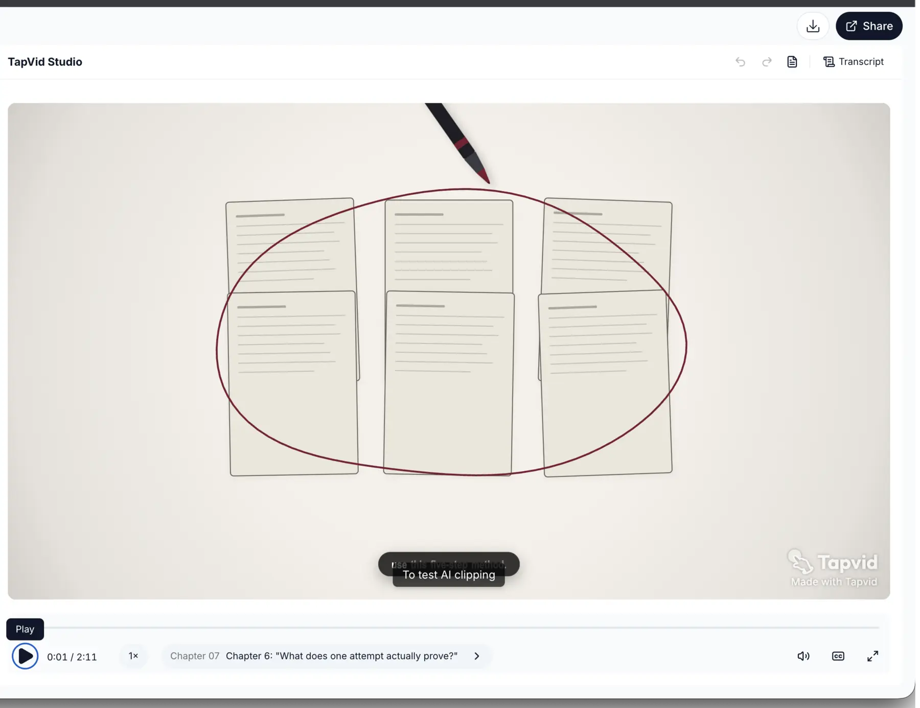 Hands-on test: TapVid final explainer output from the same workflow, with the 2:11 player duration visible