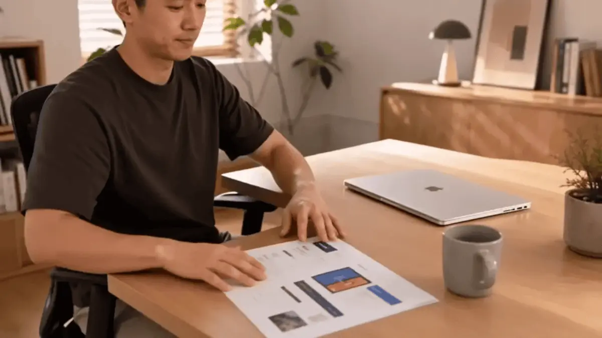 Seedance 2.5 founder-desk test final frame with the closed laptop and printed brief