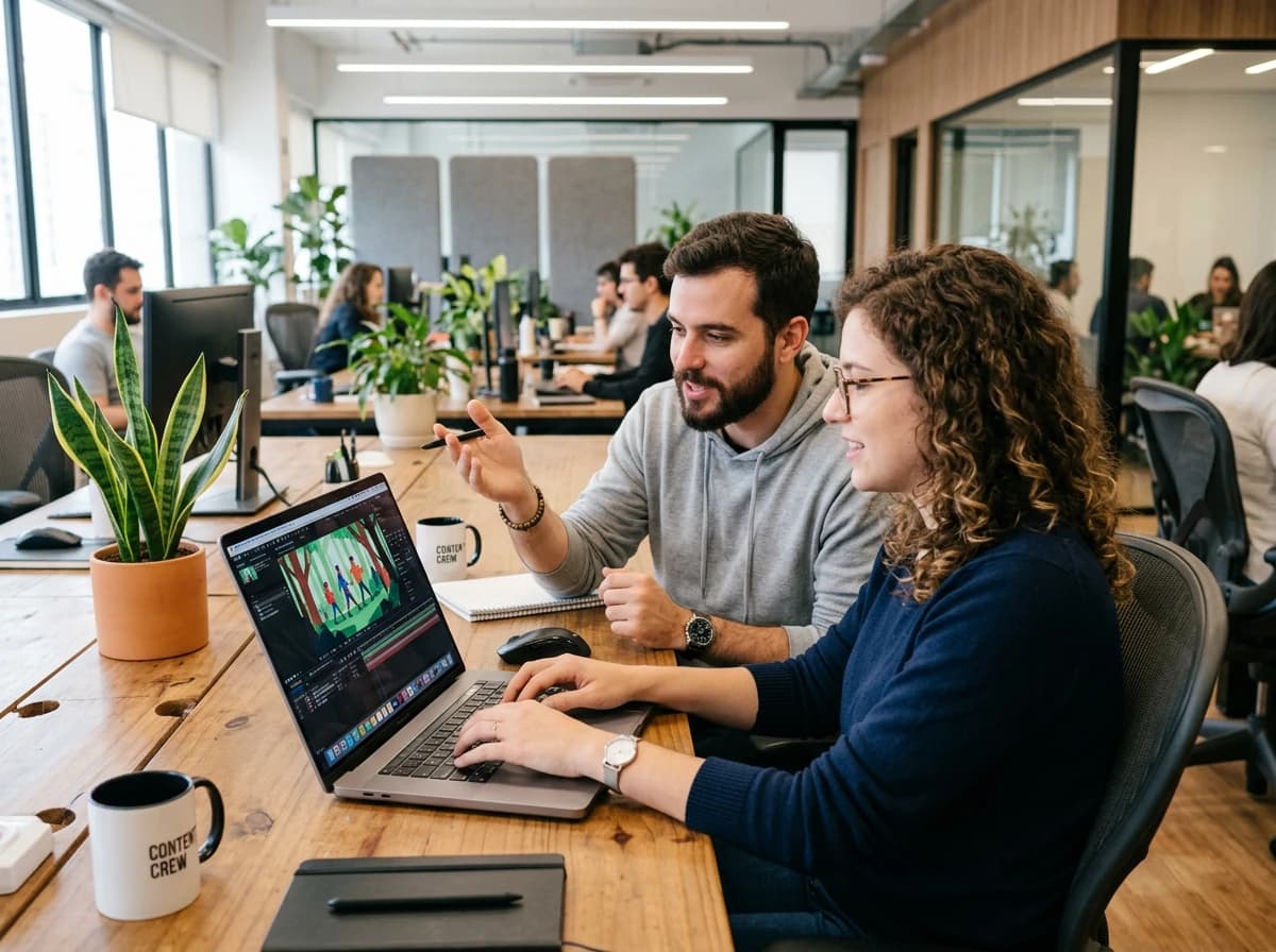 Content team iterating on explainer video using text prompts on screen