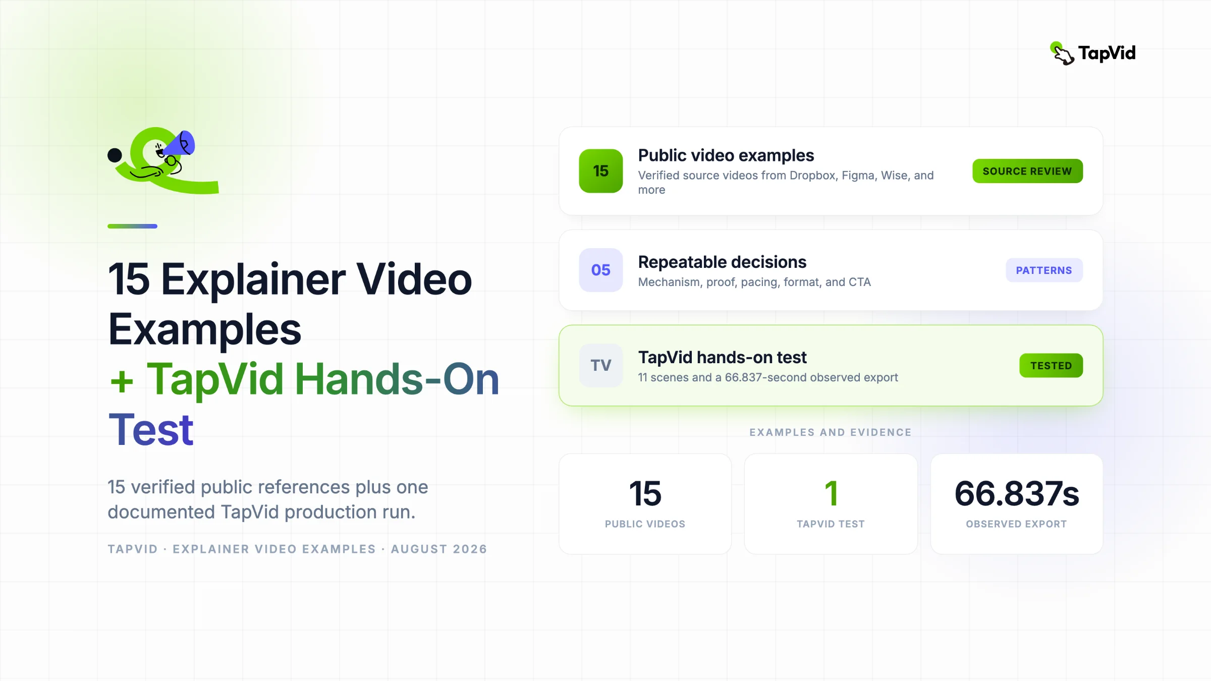 15 public explainer video examples plus one documented TapVid hands-on test