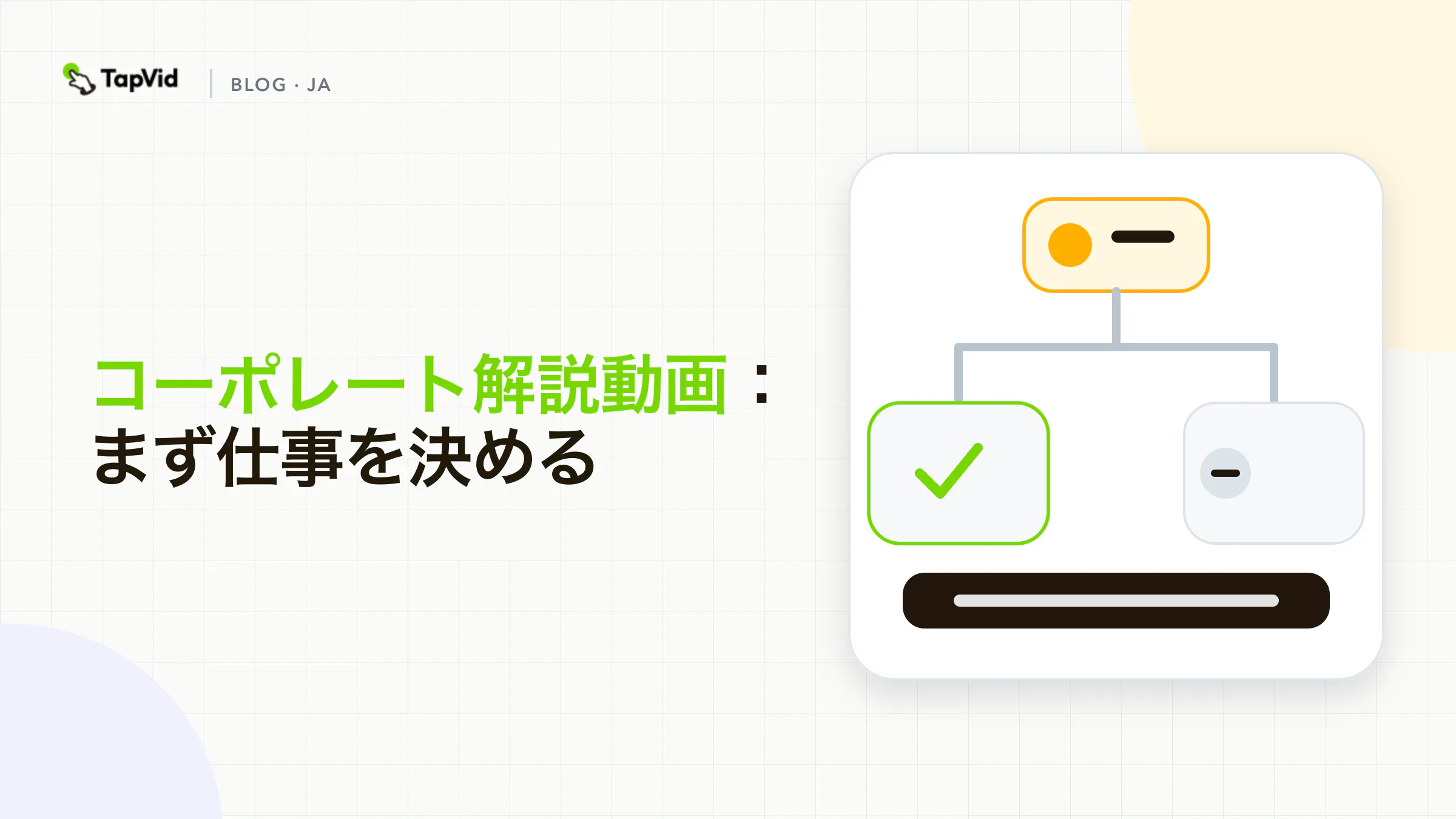 コーポレート解説動画の判断カバー。仕事を先に選び、そのカットだけをブリーフして制作する。