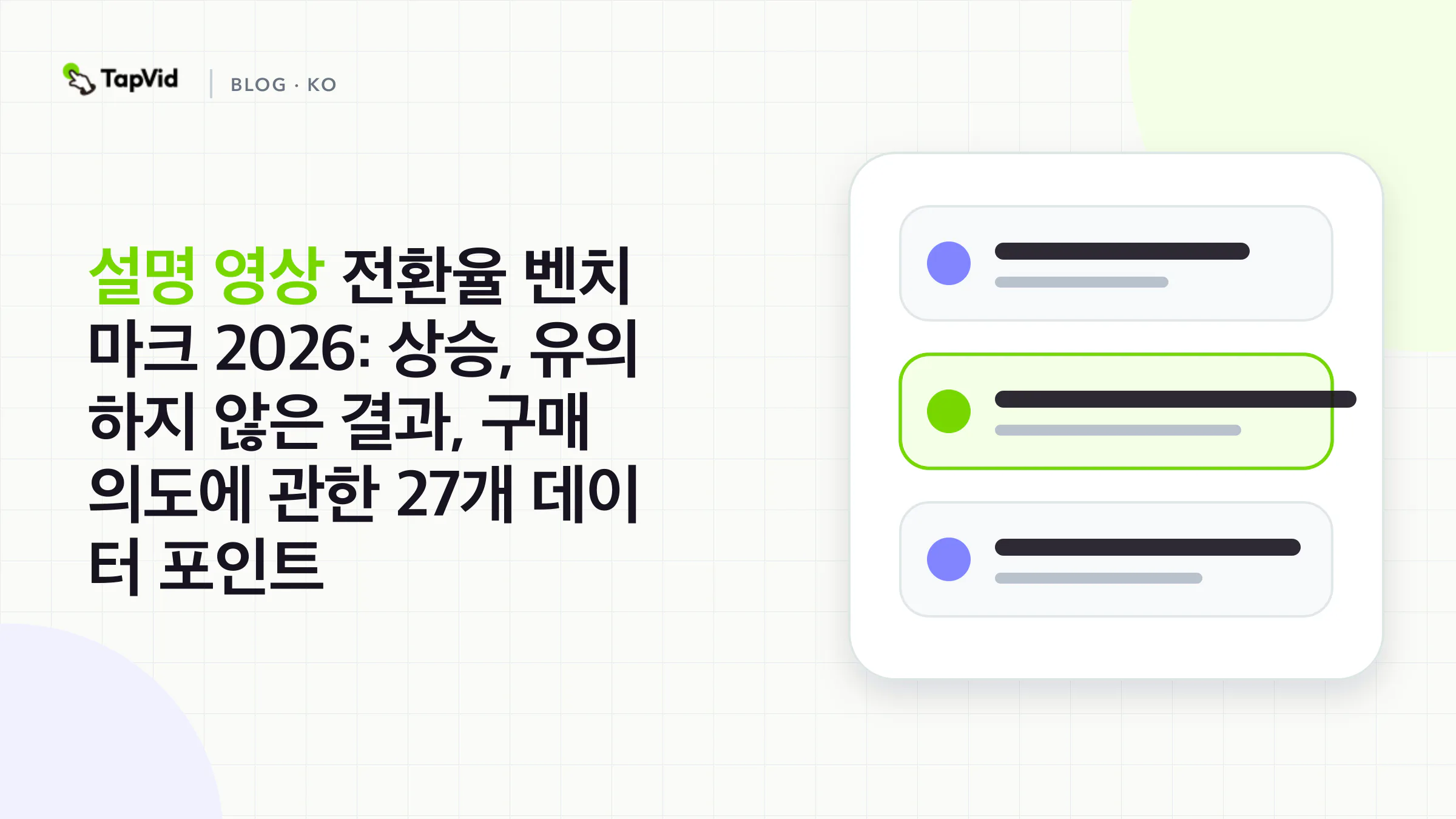설명 영상 전환율 벤치마크 2026. TapVid 근거 중심 데이터 시각화 표지.