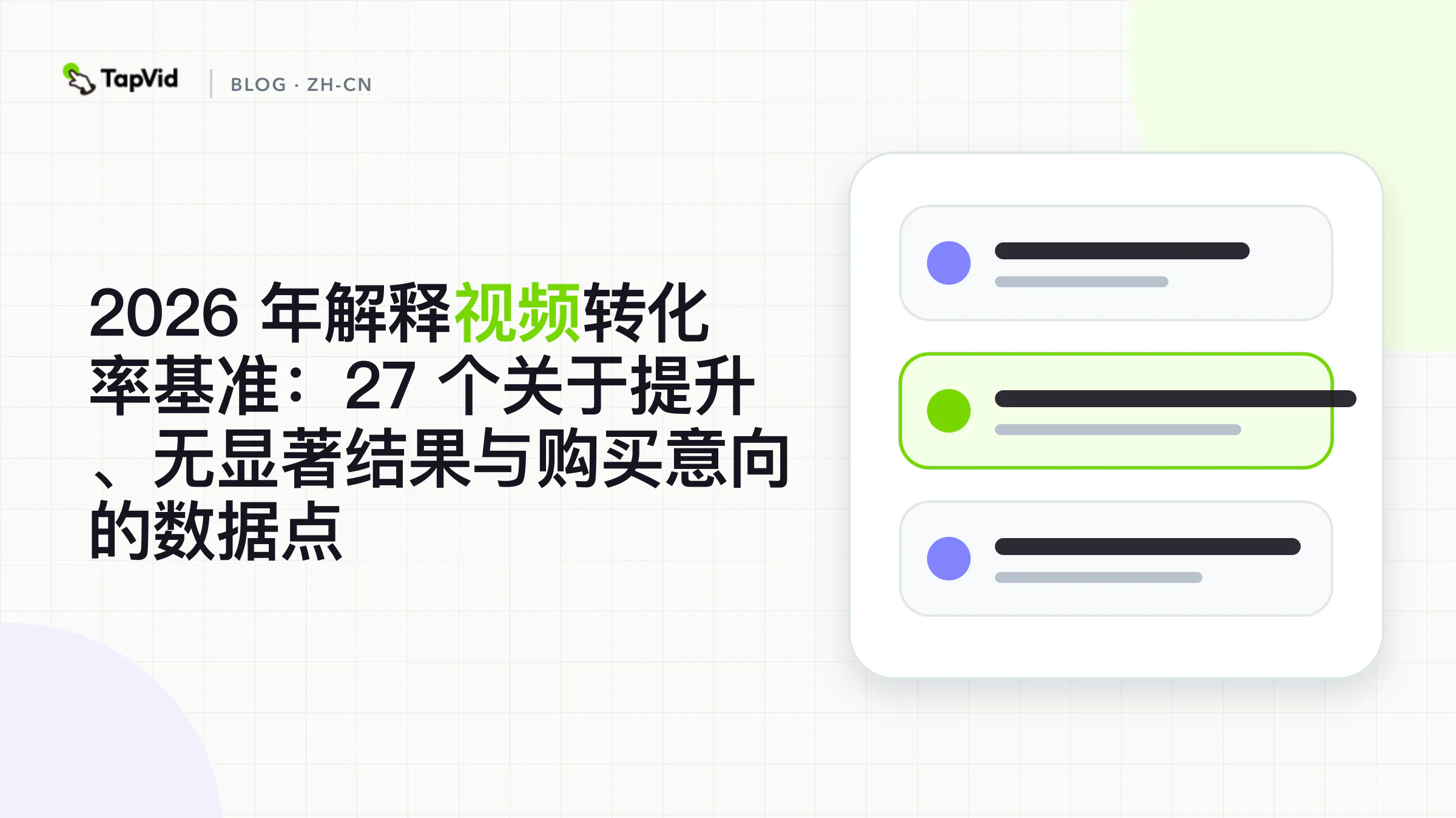 解说视频转化率基准 2026. TapVid 证据导向的数据可视化封面。
