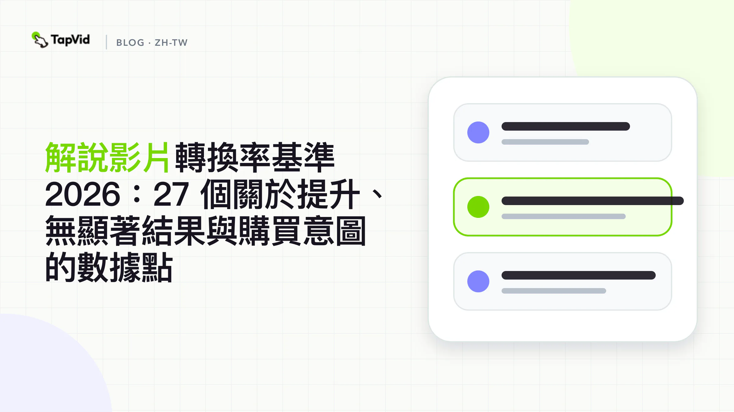 解說影片轉換率基準 2026. TapVid 證據導向的資料視覺化封面。