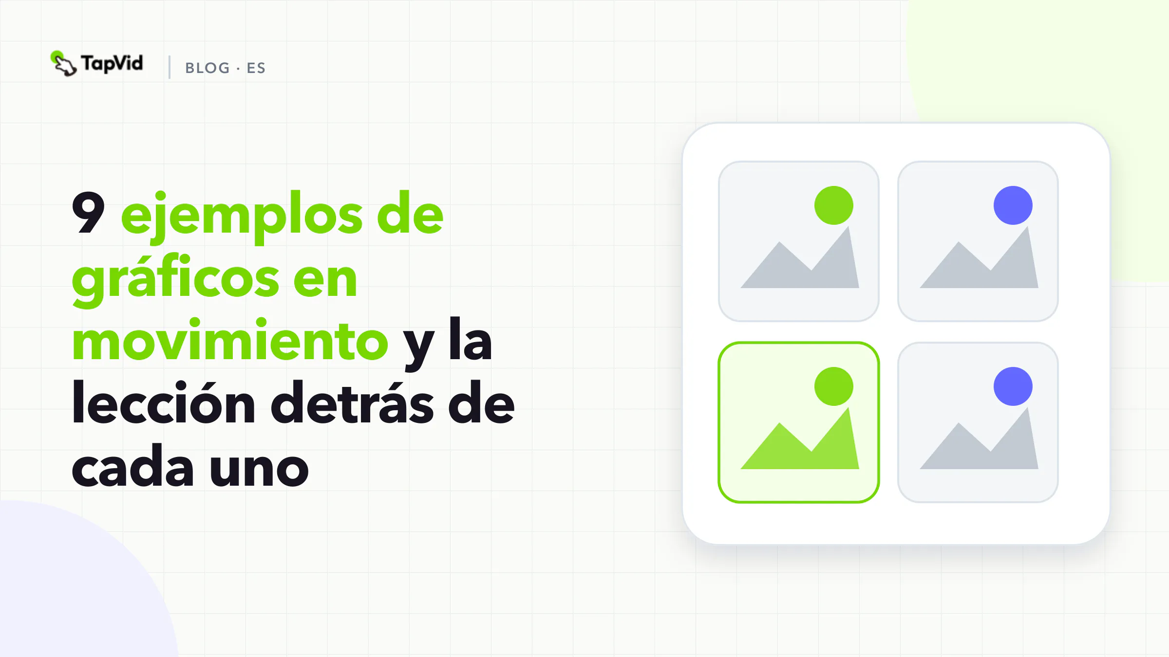 Nueve ejemplos de gráficos en movimiento organizados por trabajo de comunicación, con un flujo de trabajo TapVid en primer plano