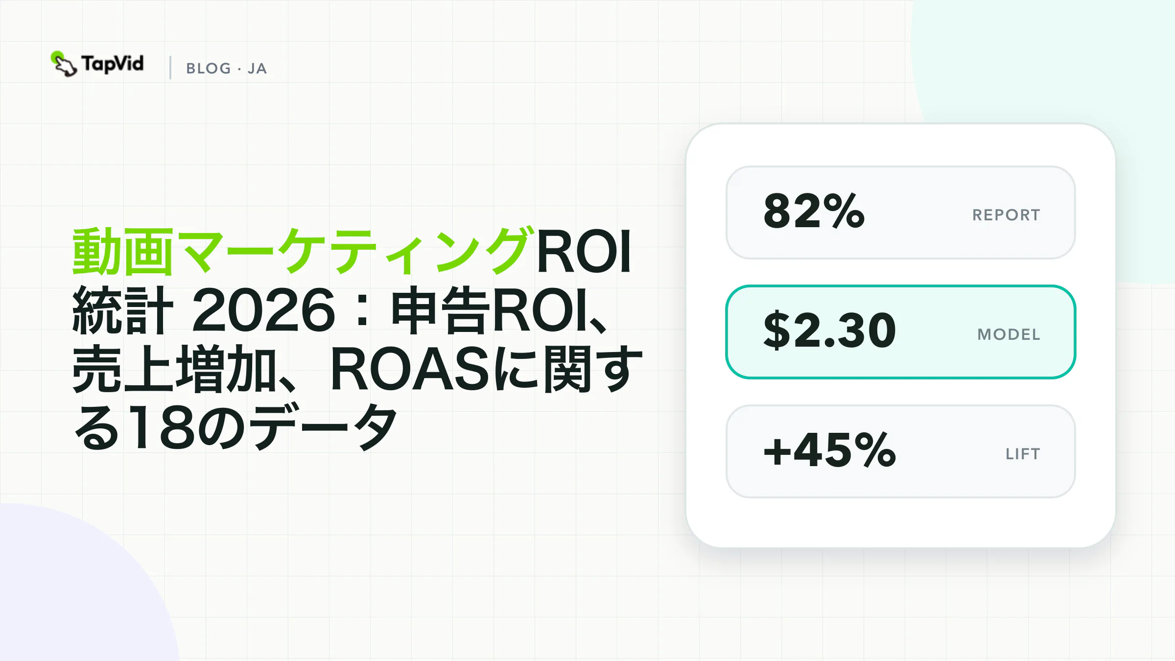 動画マーケティングROI統計18選（2026年）. TapVid のエビデンス重視データ可視化カバー。
