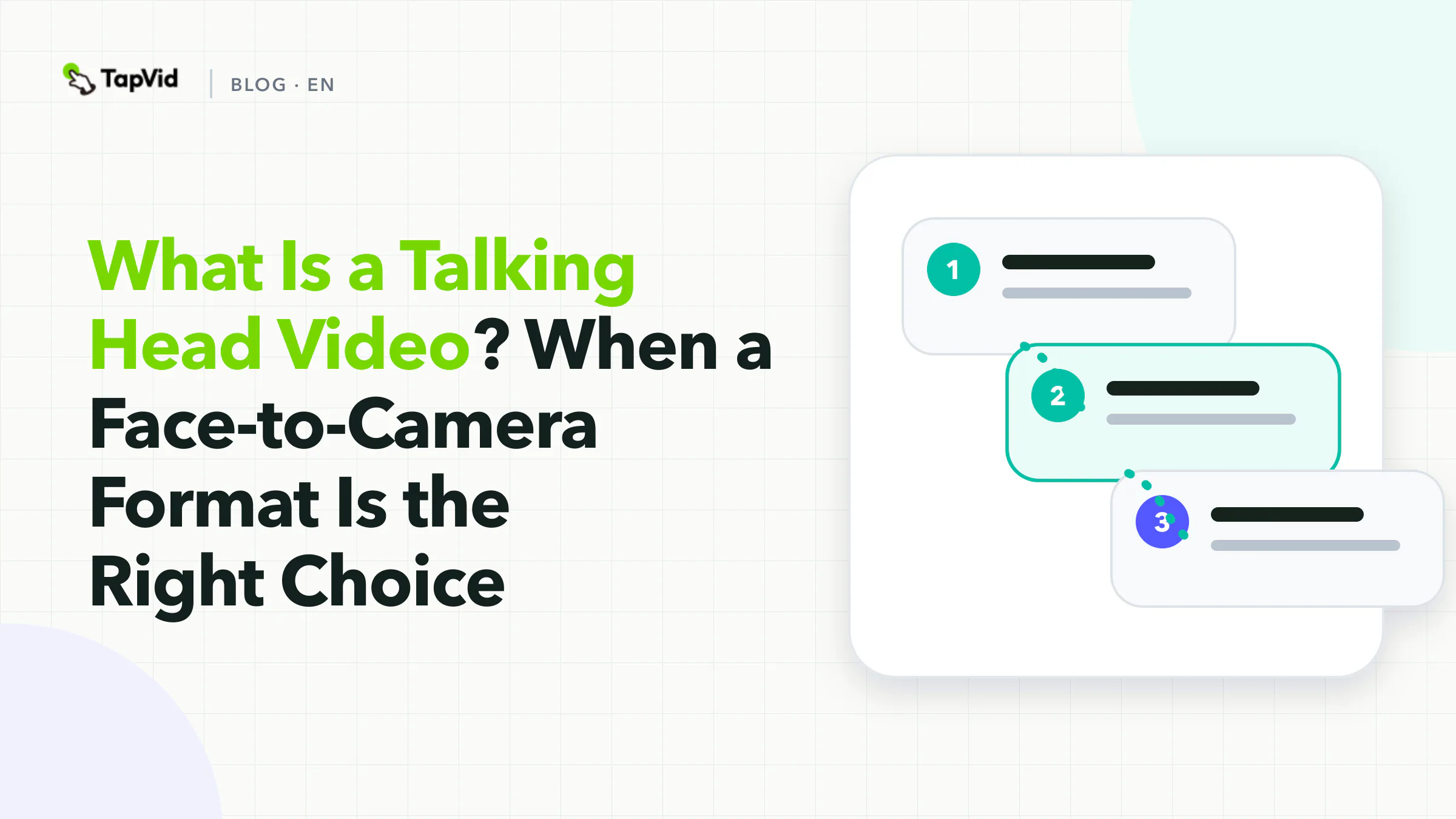 Person, frame, and speaker ownership combine into a talking-head format.