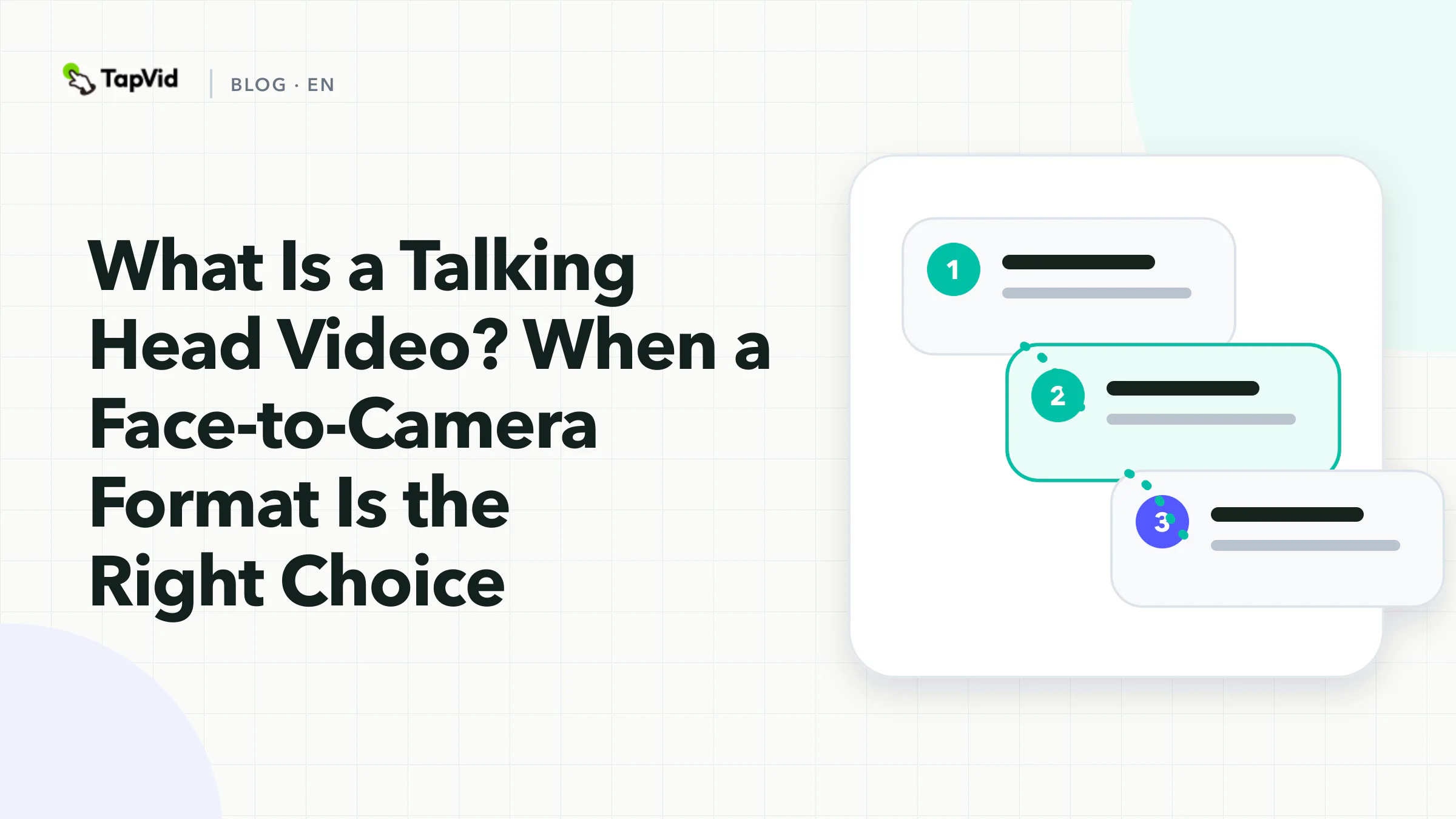 Person, frame, and speaker ownership combine into a talking-head format.