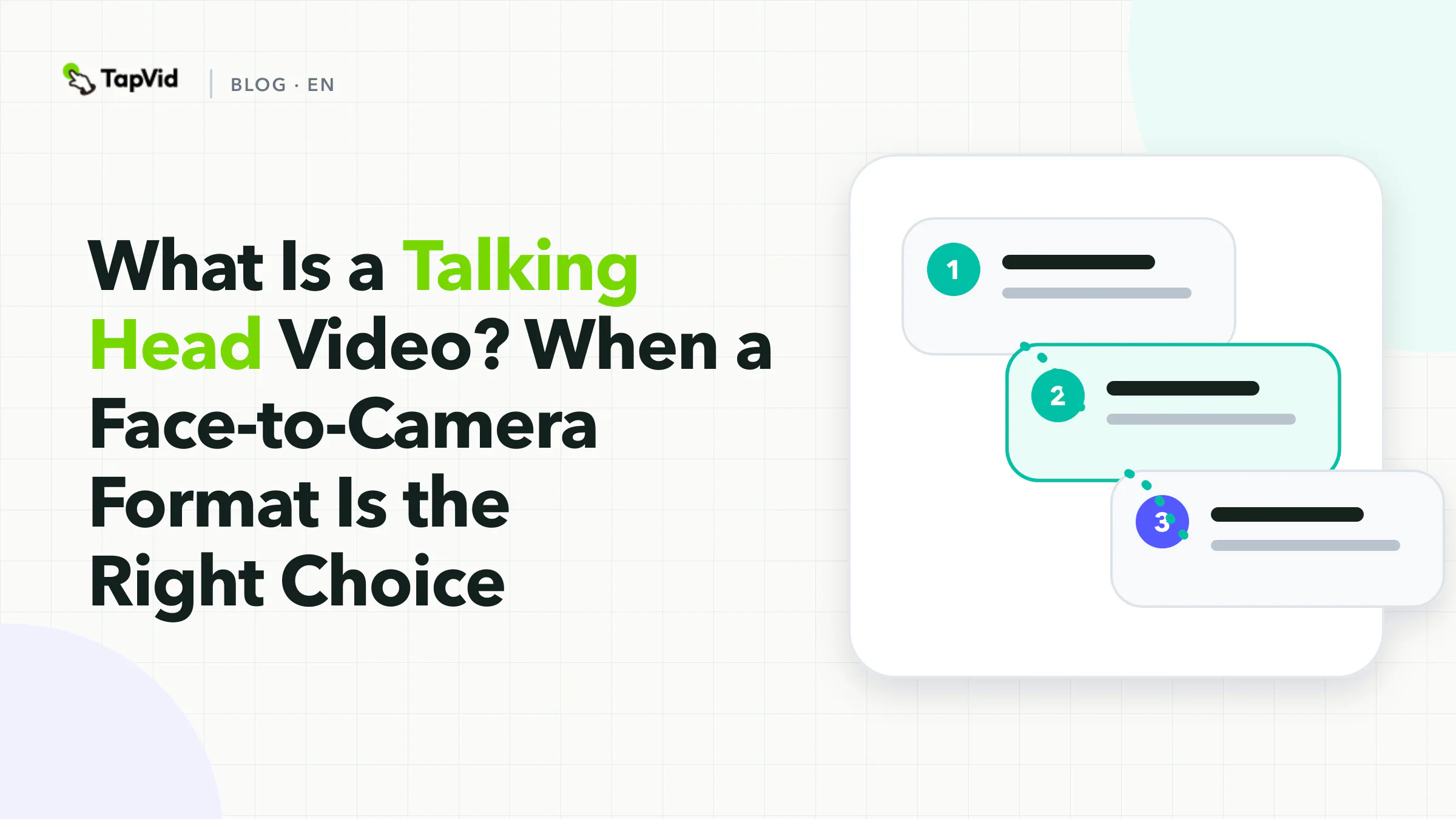 Person, frame, and speaker ownership combine into a talking-head format.
