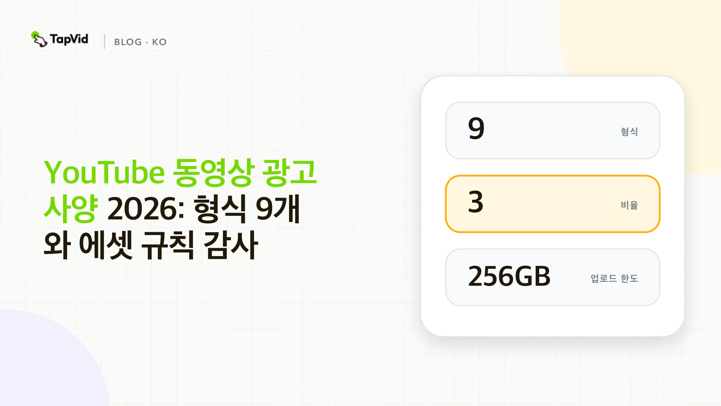 YouTube 동영상 광고 사양 2026: 9가지 형식 및 저작물 규칙 감사 연구 표지