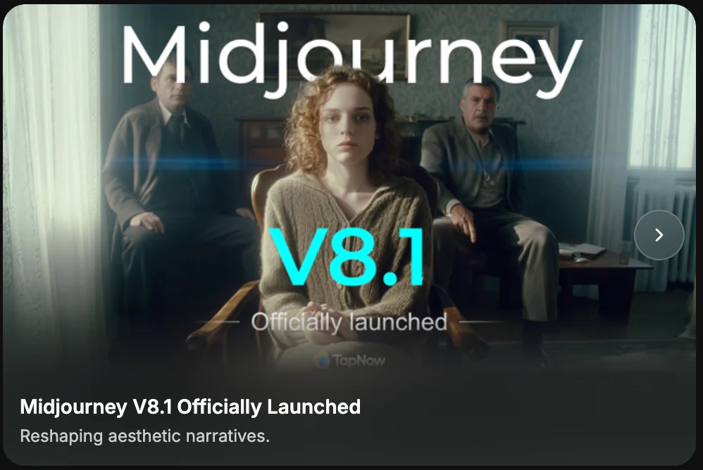 A TapNow canvas featuring a Midjourney-style cinematic test