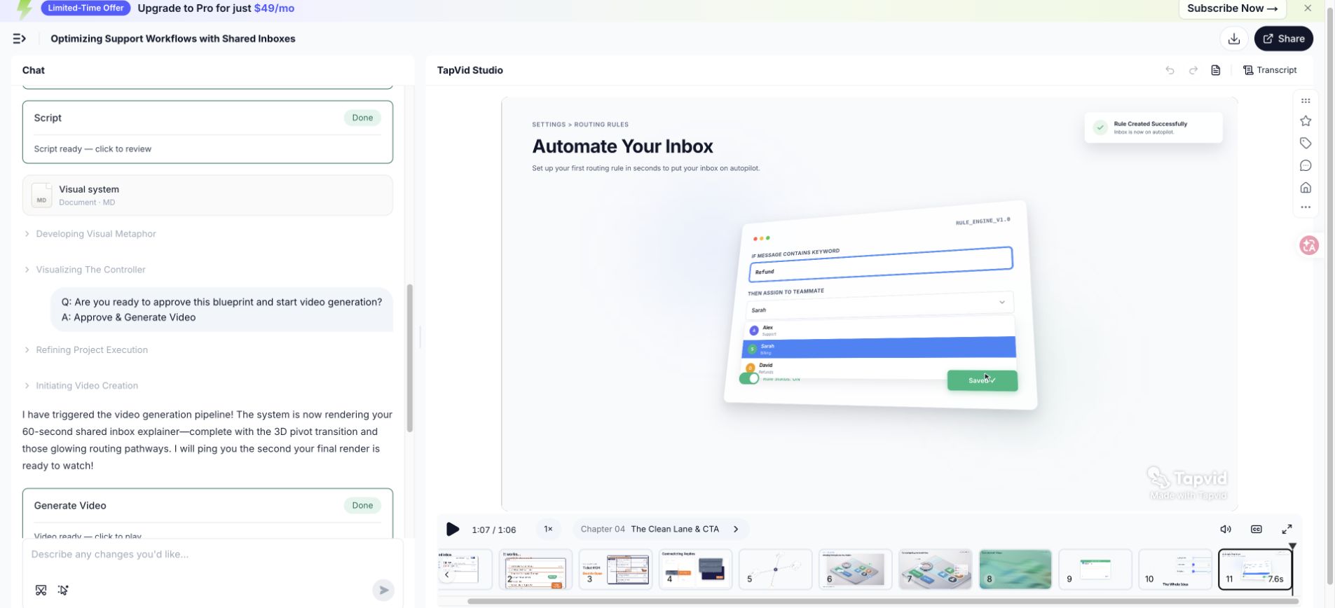 Hands-on test: final explainer frame with one next-step call to action and the Free Plan watermark