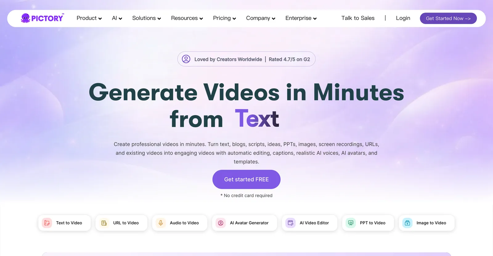 The Pictory homepage