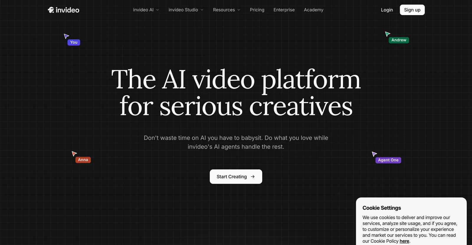 The InVideo AI homepage