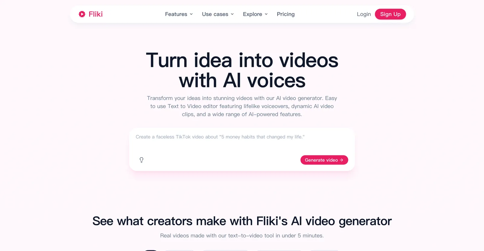 The Fliki homepage