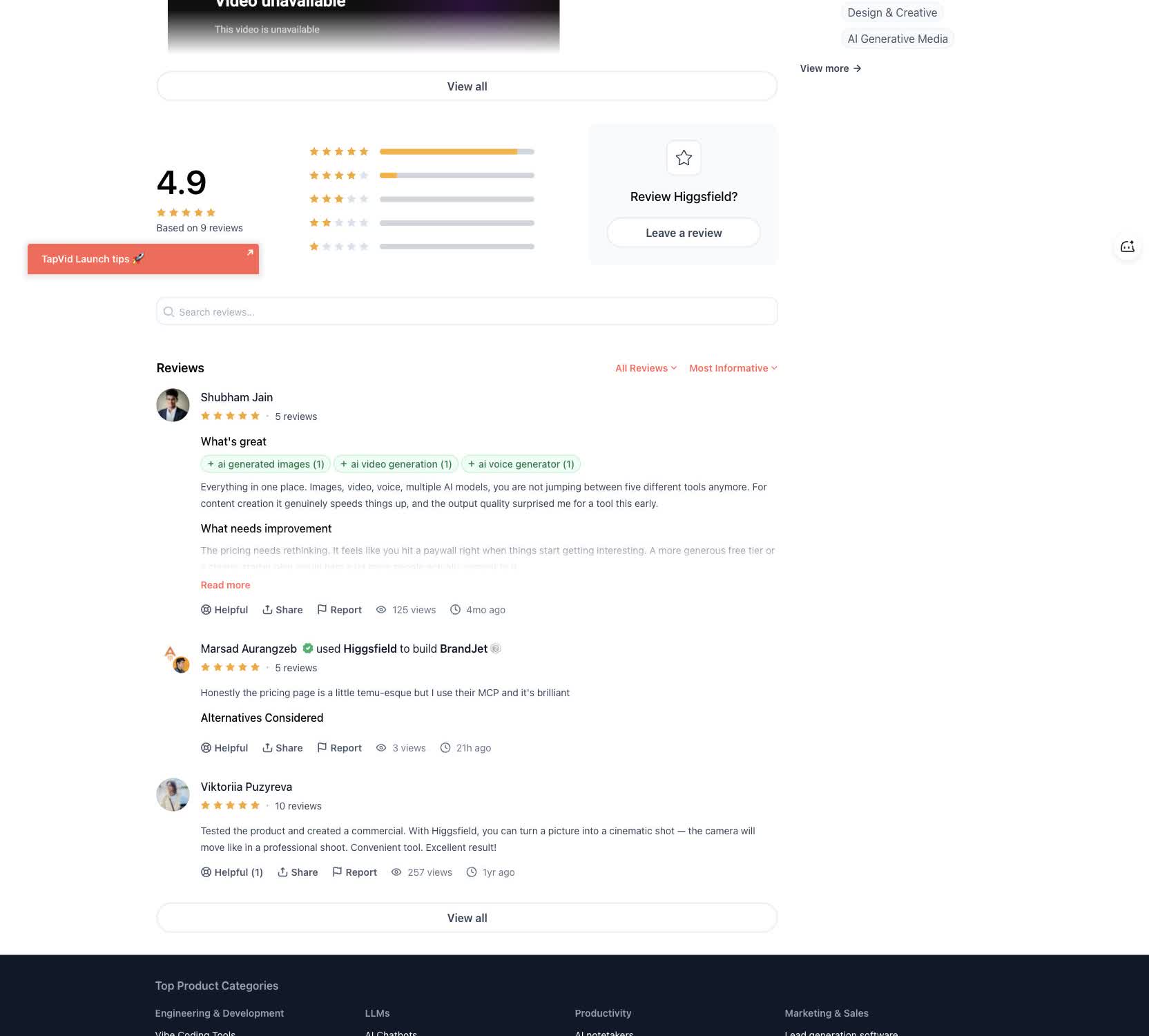 Review evidence: Higgsfield AI Review 2026：模型强，但免费验证不足 original Product Hunt user review