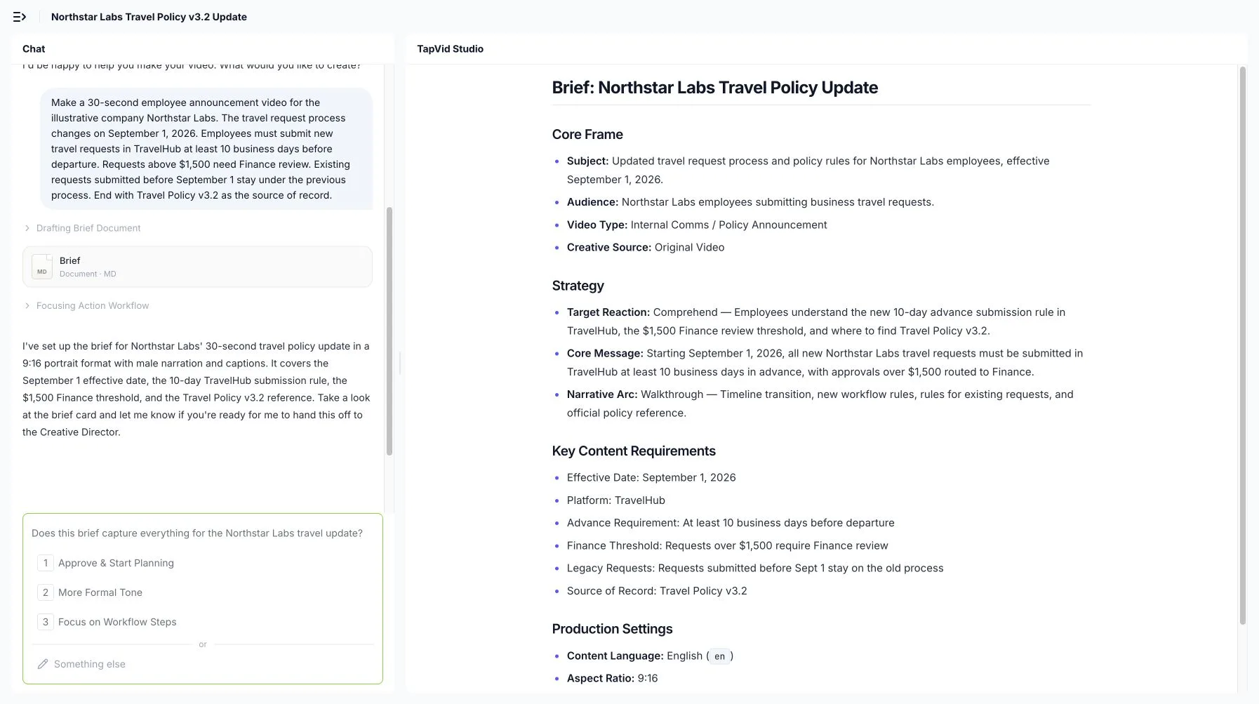 Salida de prueba: brief revisable de TapVid antes del renderizado