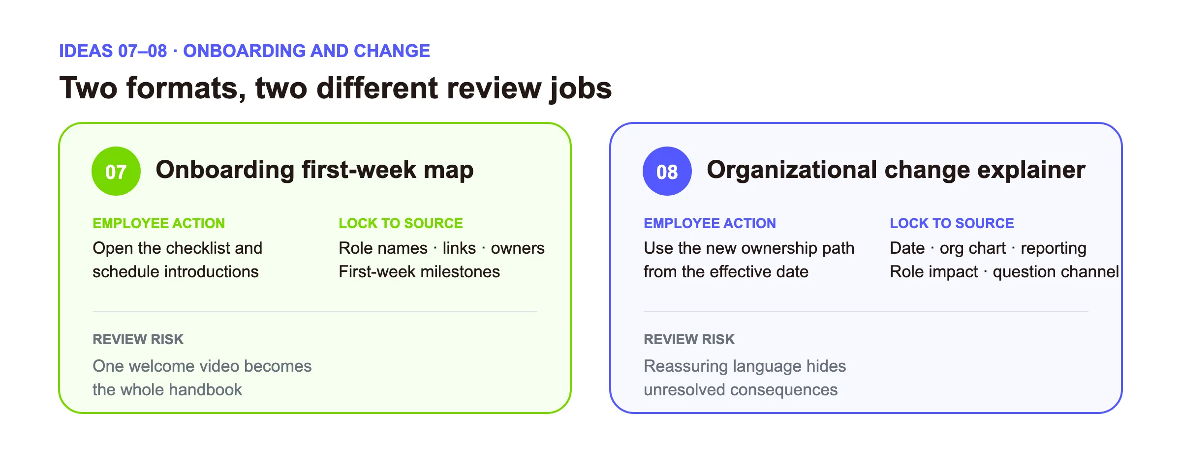 Onboarding y cambio organizativo: acción, fuente bloqueada y riesgo de revisión