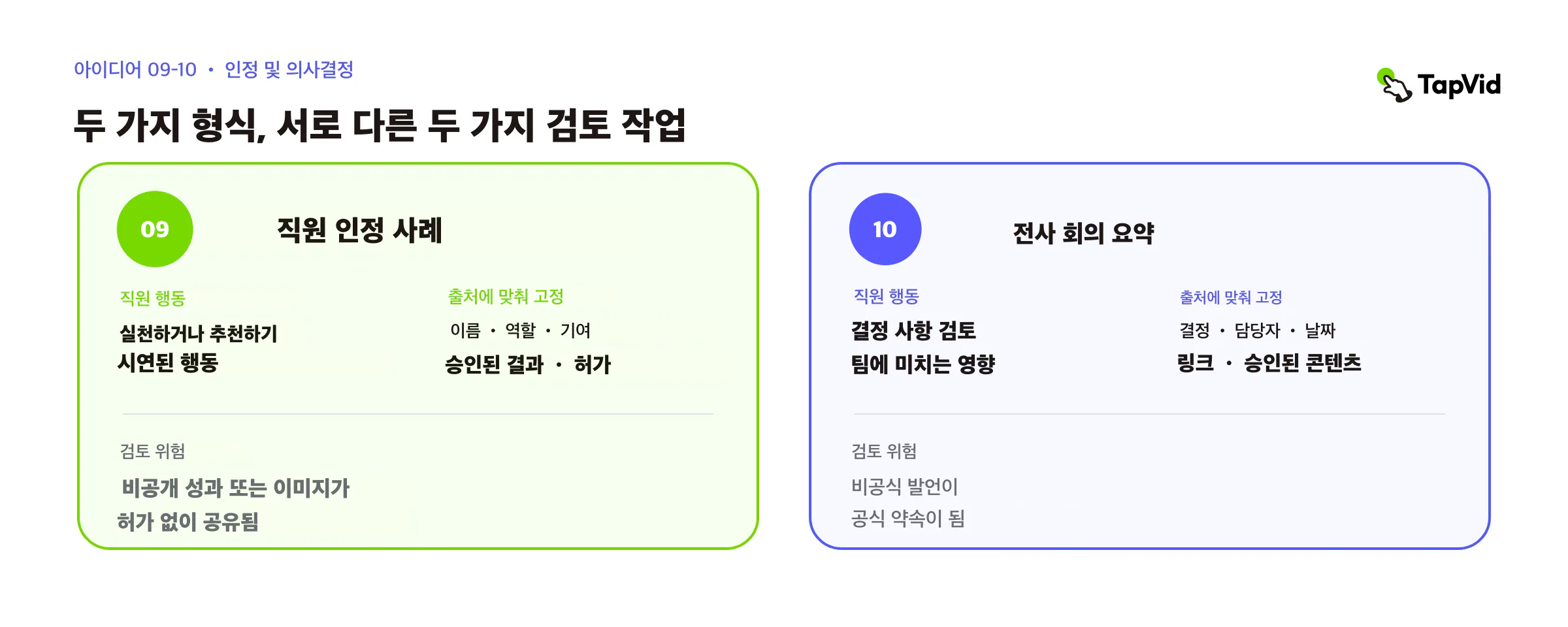 직원 인정과 전사 회의 요약: 행동, 잠긴 출처, 검토 위험