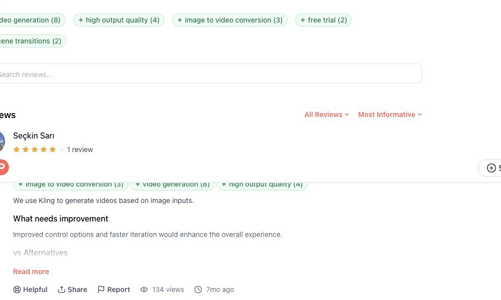 Review evidence: Kling AI Review 2026: Strong Scenes, Unreliable Text original Product Hunt user review