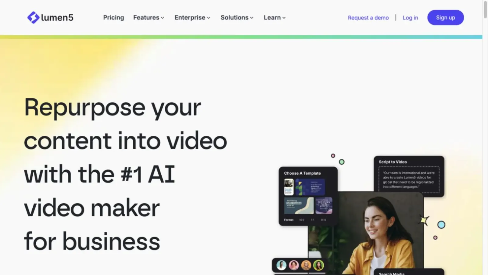 2026년 7월 20일에 캡처한 Lumen5 공식 홈페이지