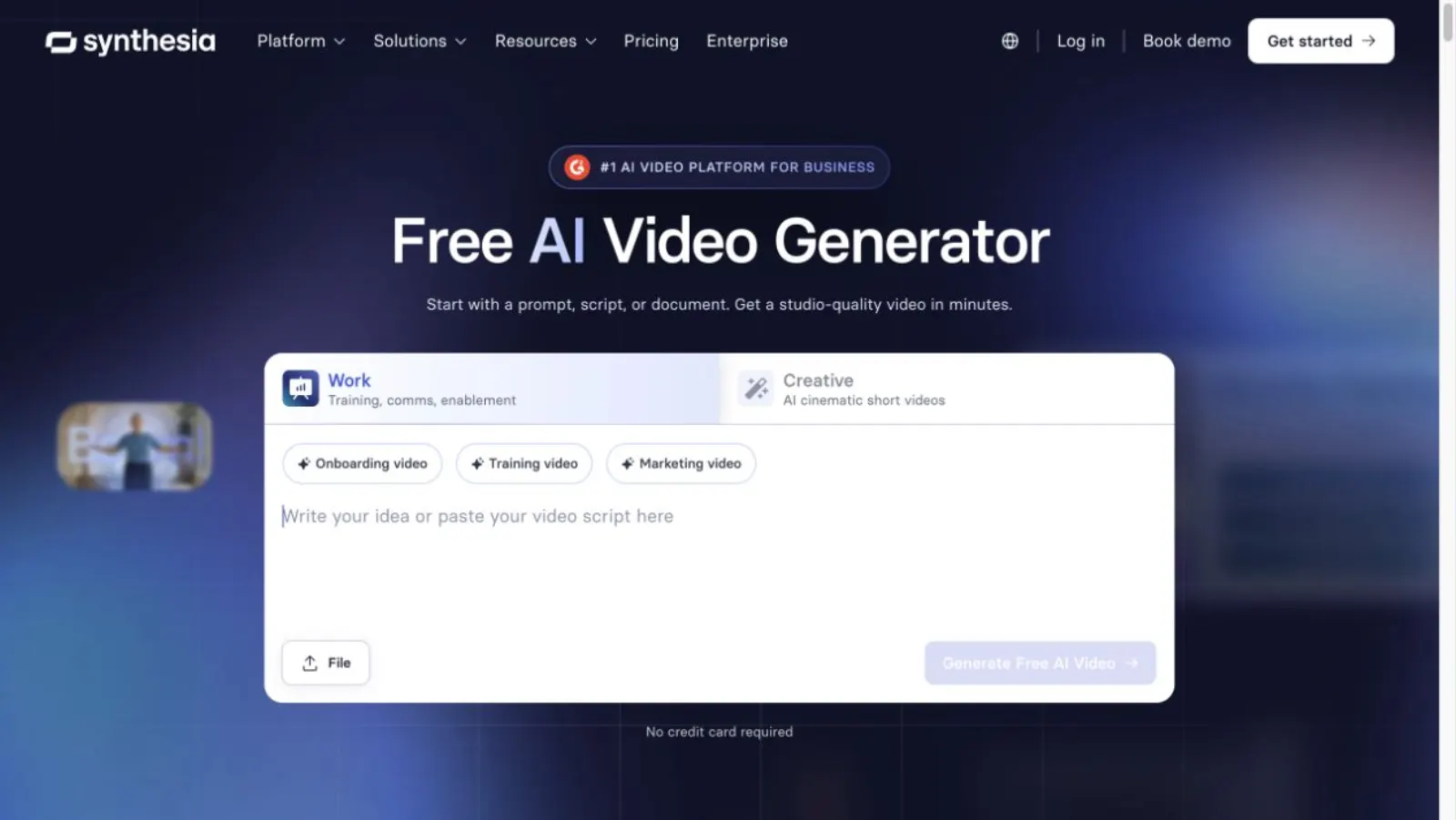 2026년 7월 20일에 캡처한 Synthesia AI 영상 생성기 공식 페이지