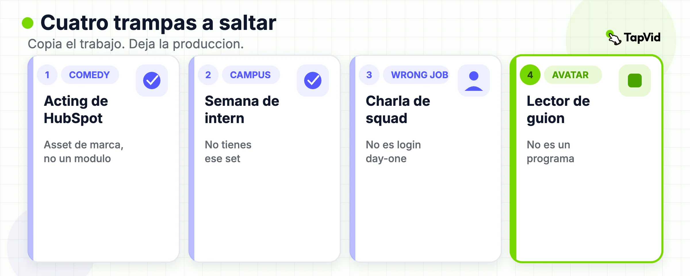Cuatro trampas de equipo pequeño: copiar la comedia, la película de campus, la charla de engineering o el deck de cultura.