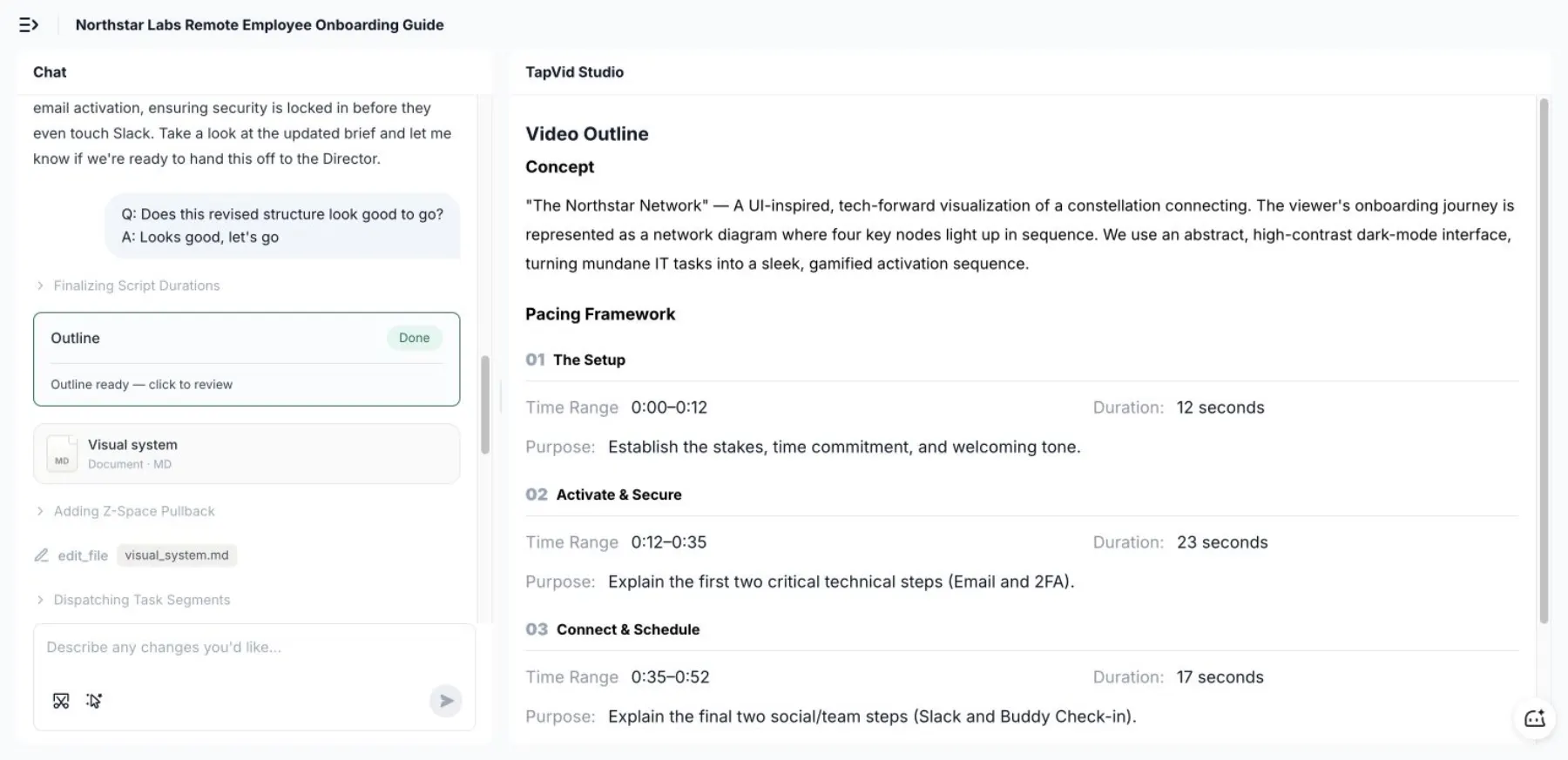 修改虛構簡報後的 TapVid 入職大綱,雙重驗證排在 Slack 之前