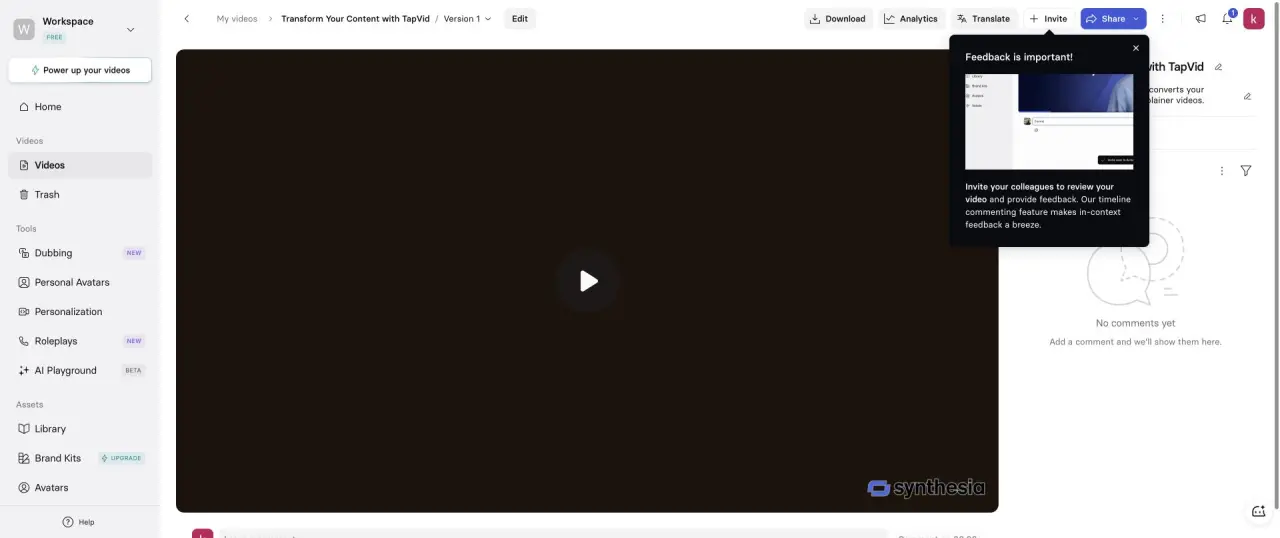 Completed 40-second Synthesia project ready for playback and download