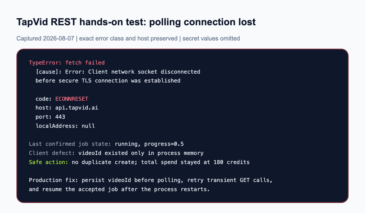 Cronología REST redactada con HTTP 200, HTTP 202, running y reset TLS
