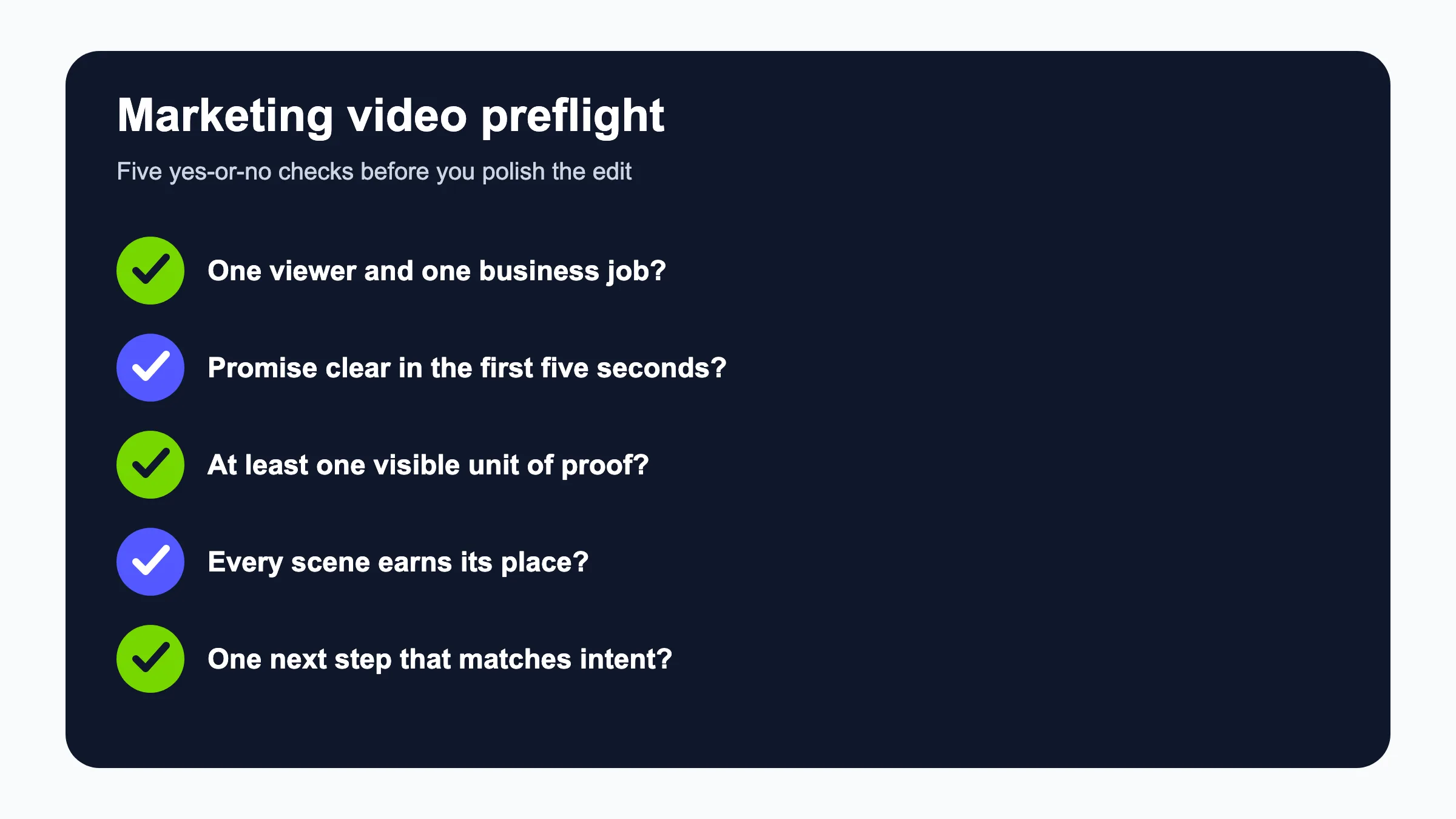 Checkliste vor der Veröffentlichung eines fokussierten Marketingvideos