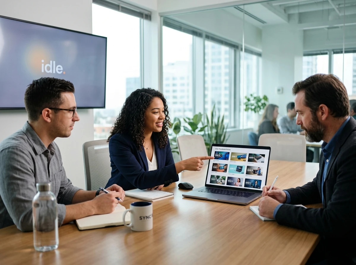 Sales team reviewing personalized product demo videos for different customer segments