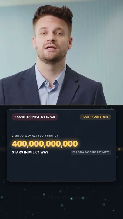 Vertical talking-head video with a Milky Way star-count graphic
