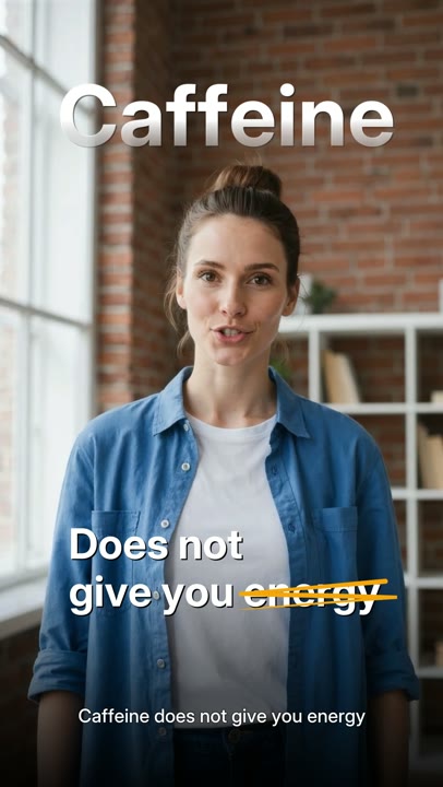 Vertical talking-head video explaining caffeine and energy