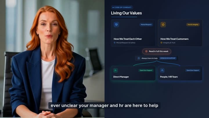 Employee training video with a company values diagram